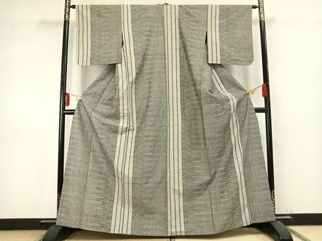 平和屋着物▽上質な紬　単衣　幾何学文　正絹　逸品　AABB2205fy