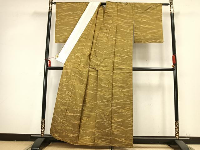 平和屋着物▽薩摩結城 単衣 幾何学文 正絹 逸品 AABB2211fy