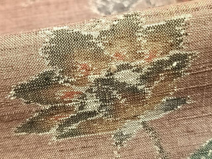 平和屋着物▽小千谷紬　単衣　花唐草間道　正絹　逸品　AABB2213fy