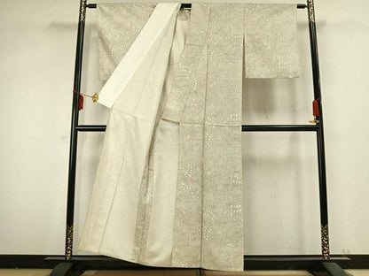 平和屋着物▽上質な紬 単衣 草花文 正絹 逸品 AABB2214fy