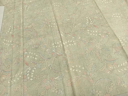 平和屋着物▽上質な紬 単衣 草花文 正絹 逸品 AABB2214fy