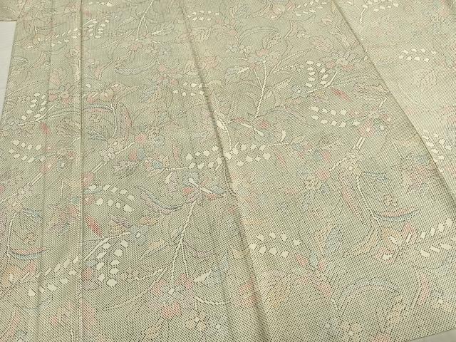 平和屋着物▽上質な紬 単衣 草花文 正絹 逸品 AABB2214fy