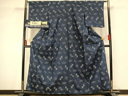 平和屋着物▽本場琉球かすり 単衣 手織 宮城兼造作 正絹 逸品 AABB2218fy