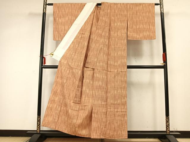 平和屋着物▽上質な紬 単衣 格子 正絹 逸品 未使用 AABB2219fy