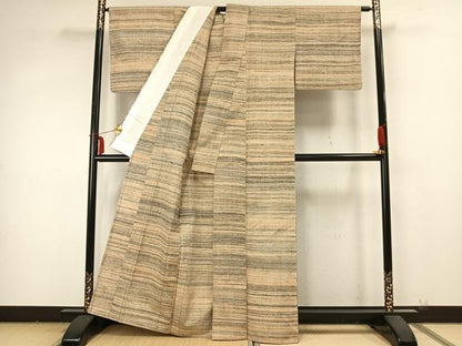 平和屋着物▽上質な紬 単衣 横段文 正絹 逸品 AABB2220fy