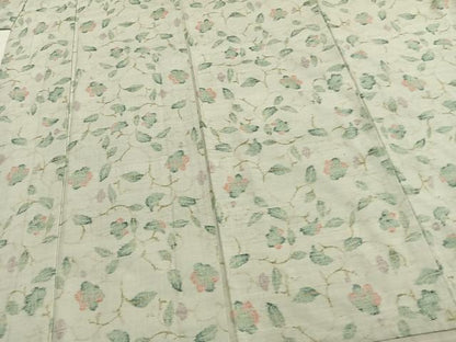 平和屋着物▽上質な紬　単衣　枝花文　正絹　逸品　AABB2221fy