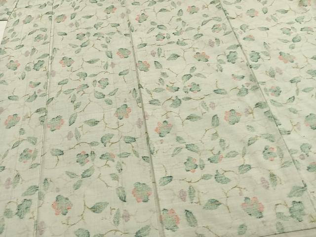 平和屋着物▽上質な紬　単衣　枝花文　正絹　逸品　AABB2221fy