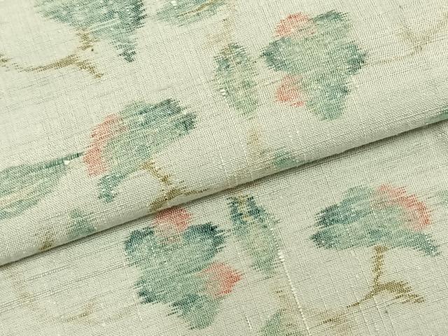 平和屋着物▽上質な紬　単衣　枝花文　正絹　逸品　AABB2221fy