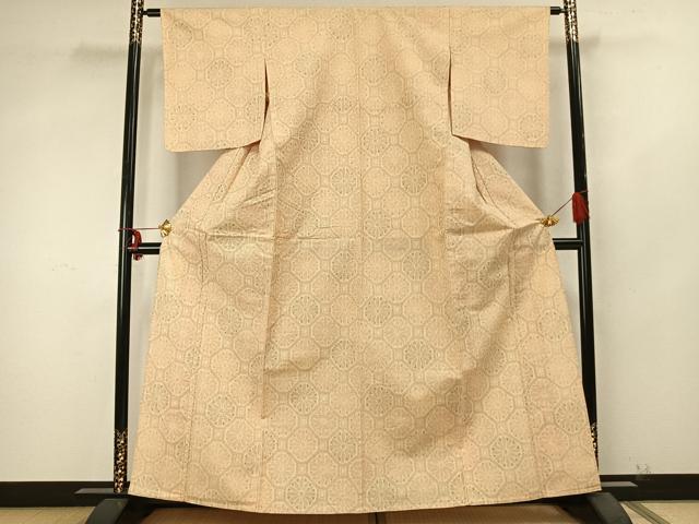 平和屋着物▽上質な紬 単衣 亀甲花文 正絹 逸品 AABB2222fy