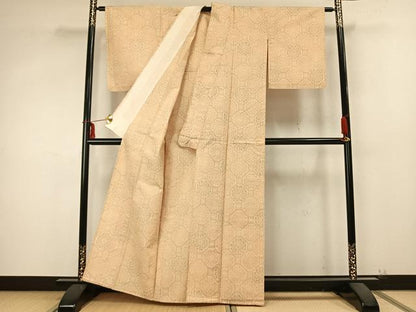 平和屋着物▽上質な紬 単衣 亀甲花文 正絹 逸品 AABB2222fy