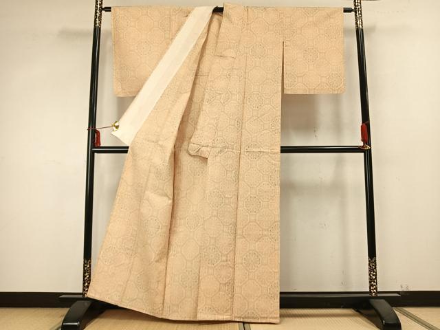 平和屋着物▽上質な紬 単衣 亀甲花文 正絹 逸品 AABB2222fy