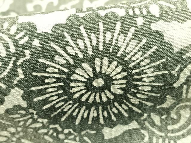 平和屋着物▽上質な紬 単衣 型染め 切嵌花文 正絹 逸品 AABB2225fy
