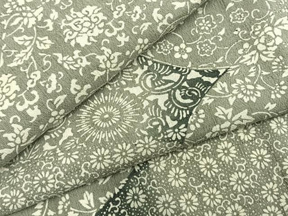 平和屋着物▽上質な紬 単衣 型染め 切嵌花文 正絹 逸品 AABB2225fy