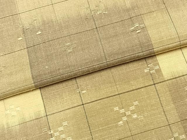 平和屋着物▽上質な紬 単衣 花織 市松文様 正絹 逸品 AABB2227fy