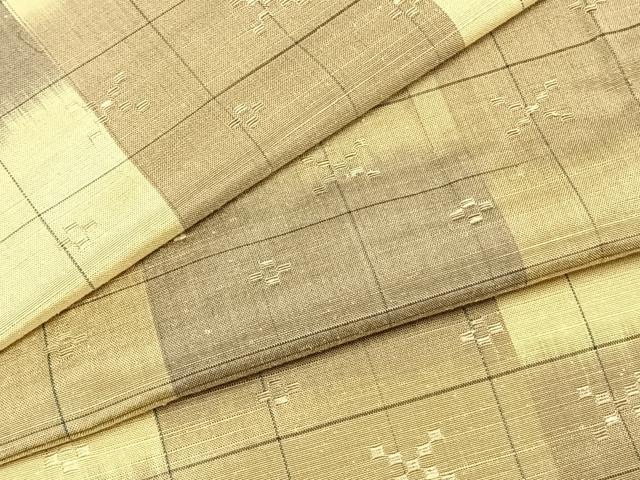 平和屋着物▽上質な紬 単衣 花織 市松文様 正絹 逸品 AABB2227fy