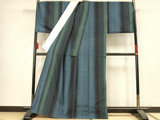 平和屋着物▽上質な紬 単衣 縞 正絹 逸品 AABB2228fy