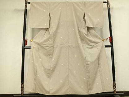 平和屋着物▽本塩沢 単衣 丸文 縞 反端付き 正絹 逸品 AABB2229fy