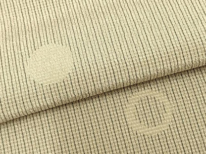 平和屋着物▽本塩沢 単衣 丸文 縞 反端付き 正絹 逸品 AABB2229fy
