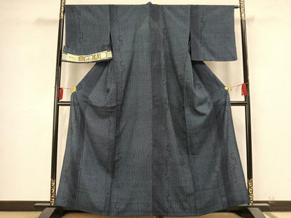 平和屋着物▽本塩沢 単衣 幾何学文 証紙付き 正絹 逸品 AABB2232fy