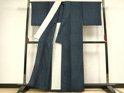 平和屋着物▽本塩沢 単衣 幾何学文 証紙付き 正絹 逸品 AABB2232fy
