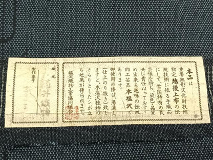 平和屋着物▽本塩沢 単衣 幾何学文 証紙付き 正絹 逸品 AABB2232fy