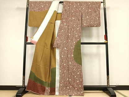 平和屋着物▽訪問着 単衣 草花文 金彩 正絹 逸品 AABB2235fy