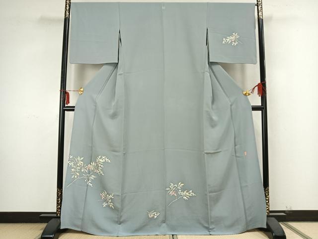 平和屋着物▽本加賀友禅作家 柿本市郎 訪問着 単衣 南天文 正絹 逸品 AABB2236fy