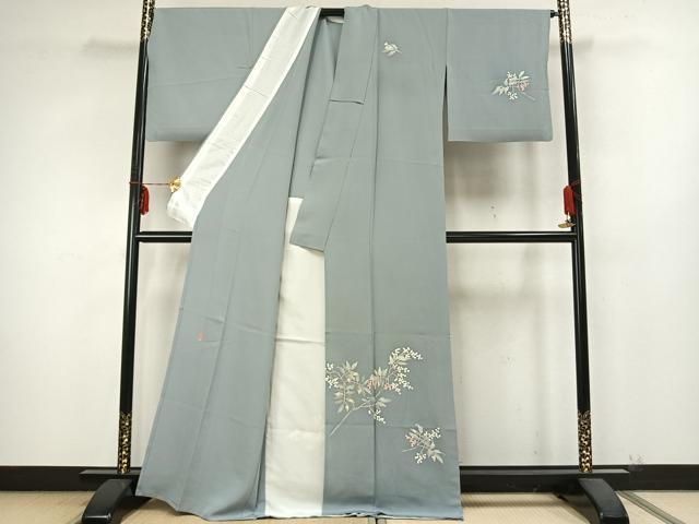 平和屋着物▽本加賀友禅作家 柿本市郎 訪問着 単衣 南天文 正絹 逸品 AABB2236fy