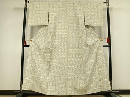 平和屋着物▽上質な紬 単衣 幾何学文 正絹 逸品 AABB2238fy