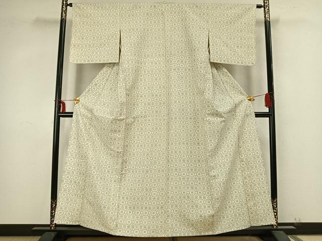 平和屋着物▽上質な紬 単衣 幾何学文 正絹 逸品 AABB2238fy