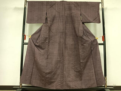 平和屋着物▽上質な紬 単衣 色無地 葡萄鼠色 正絹 逸品 AABB2241fy