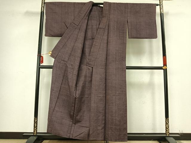 平和屋着物▽上質な紬 単衣 色無地 葡萄鼠色 正絹 逸品 AABB2241fy