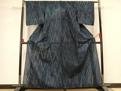 平和屋着物▽上質な紬 単衣 幾何学文様 正絹 逸品 AABB2243fy