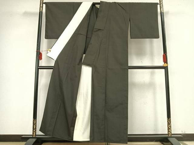 平和屋着物▽上質な色無地 単衣 吉野間道 藍媚茶色 正絹 逸品 AABB2244fy