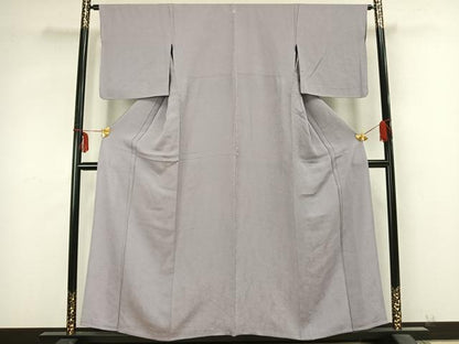 平和屋着物▽上質な色無地 単衣 草葉地紋 牡丹鼠色 正絹 逸品 AABB2245fy
