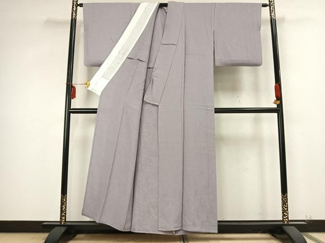 平和屋着物▽上質な色無地 単衣 草葉地紋 牡丹鼠色 正絹 逸品 AABB2245fy