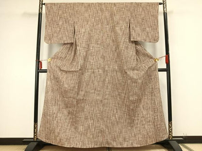 平和屋着物▽上質な紬 単衣 格子 正絹 逸品 AABB2247fy
