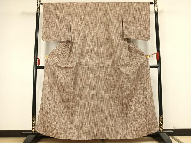 平和屋着物▽上質な紬 単衣 格子 正絹 逸品 AABB2247fy
