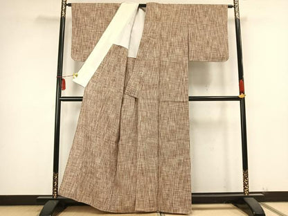平和屋着物▽上質な紬 単衣 格子 正絹 逸品 AABB2247fy