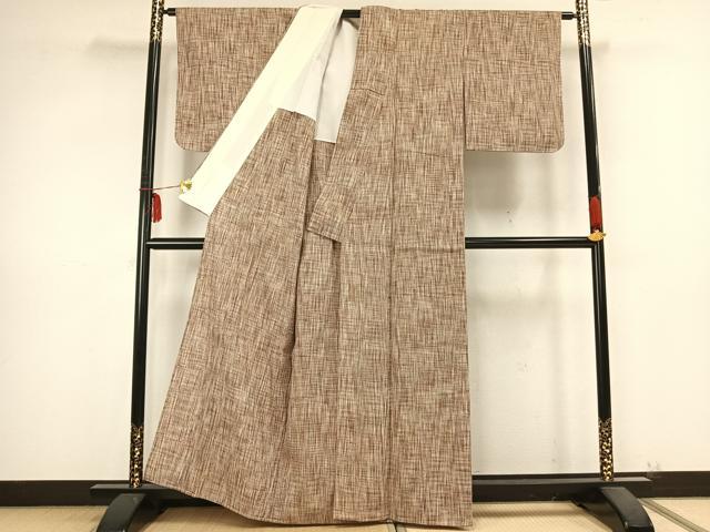 平和屋着物▽上質な紬 単衣 格子 正絹 逸品 AABB2247fy