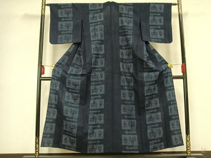 平和屋着物▽結城紬 単衣 80亀甲 色紙文 正絹 逸品 AABB2249fy