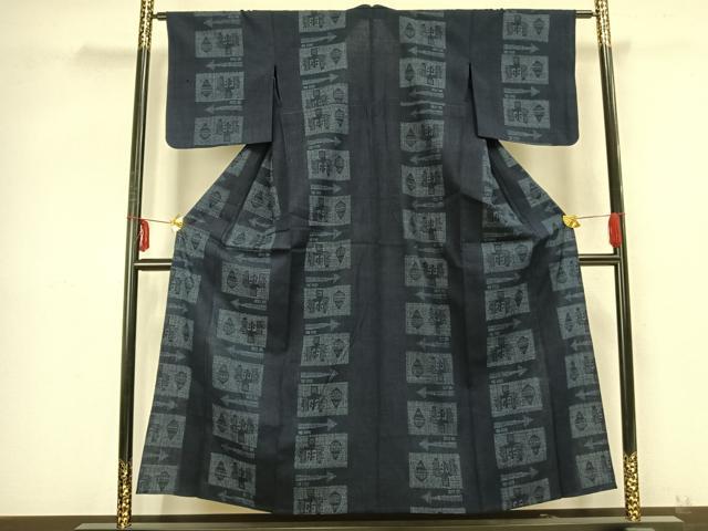 平和屋着物▽結城紬 単衣 80亀甲 色紙文 正絹 逸品 AABB2249fy