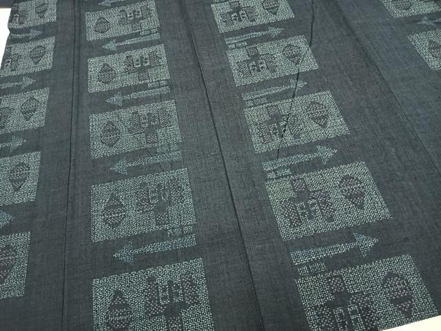 平和屋着物▽結城紬 単衣 80亀甲 色紙文 正絹 逸品 AABB2249fy