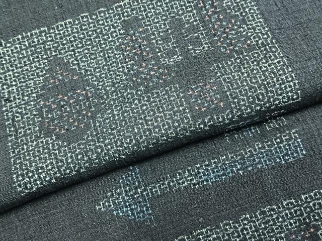 平和屋着物▽結城紬 単衣 80亀甲 色紙文 正絹 逸品 AABB2249fy