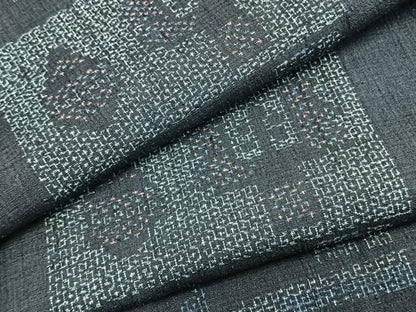 平和屋着物▽結城紬 単衣 80亀甲 色紙文 正絹 逸品 AABB2249fy