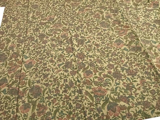 平和屋着物▽上質な紬 単衣 草花文 正絹 逸品 AABB2252fy