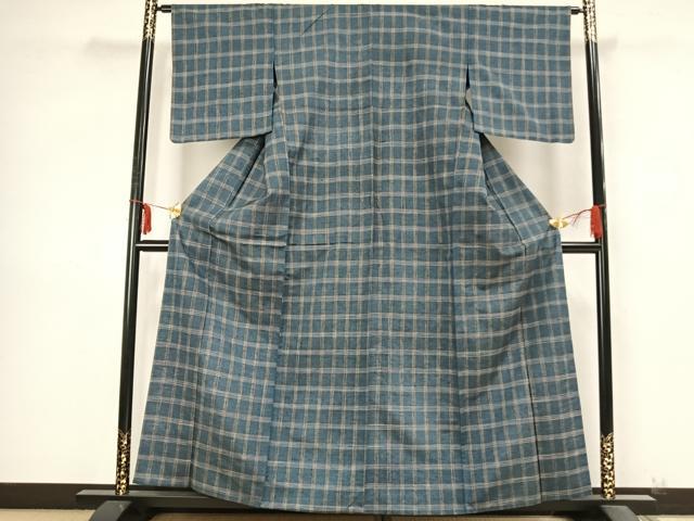 平和屋着物▽上質な紬 単衣 格子 正絹 逸品 AABB2254fy