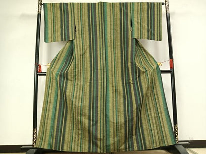 平和屋着物▽上質な紬 単衣 間道 正絹 逸品 AABB2257fy