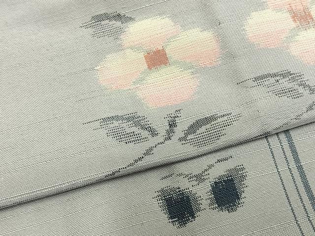 平和屋着物▽上質な紬 単衣 花蝶文 正絹 逸品 AABB2258fy