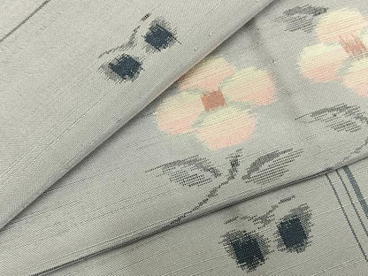平和屋着物▽上質な紬 単衣 花蝶文 正絹 逸品 AABB2258fy